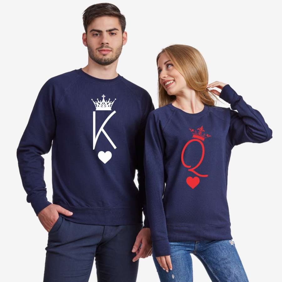 Σετ μπλούζες για ζευγάρια σκούρο μπλε King and Queen Symbols
