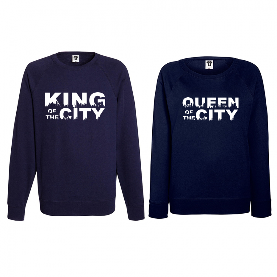 Σετ μπλούζες για ζευγάρια σκούρο μπλε King Queen of the city