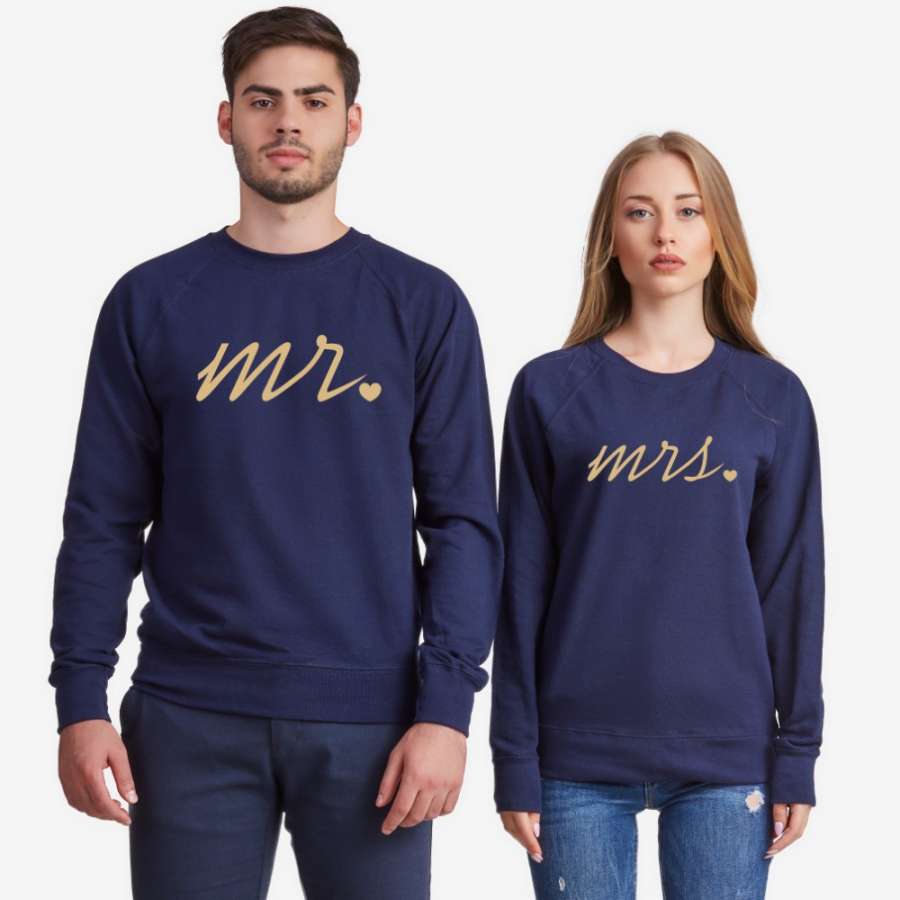 Σετ μπλούζες για ζευγάρια σκούρο μπλε Mr and Mrs Gold