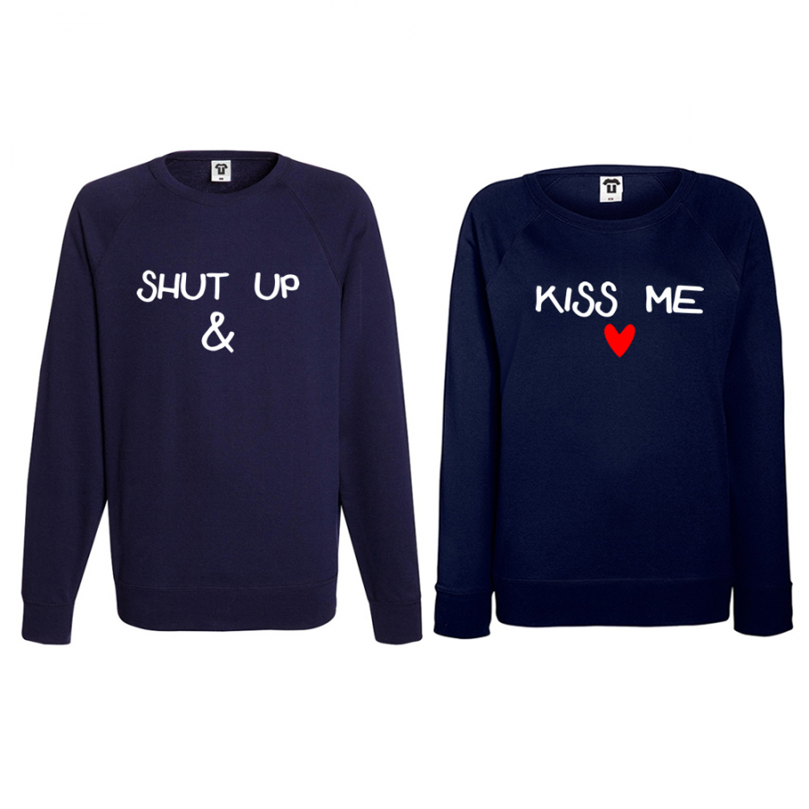 Σετ μπλούζες για ζευγάρια σκούρο μπλε Shut up and Kiss me