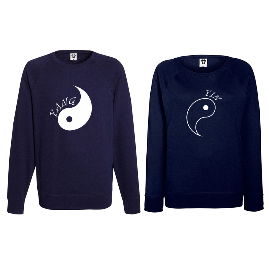 Σετ μπλούζες για ζευγάρια σκούρο μπλε Yin Yang