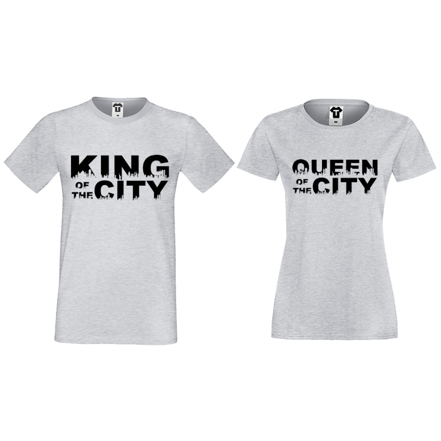 Γκρι μπλουζάκια για ζευγάρια King Queen of the city