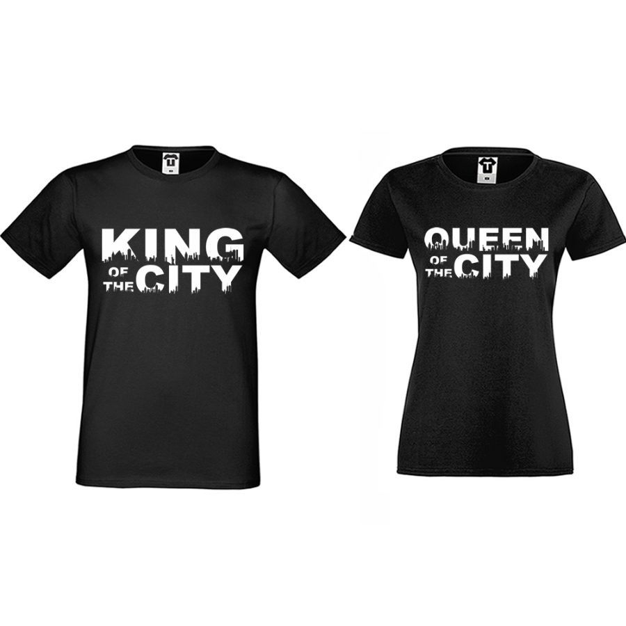 Μπλούζες για ζευγάρια μαύρο χρώμα King Queen of the city