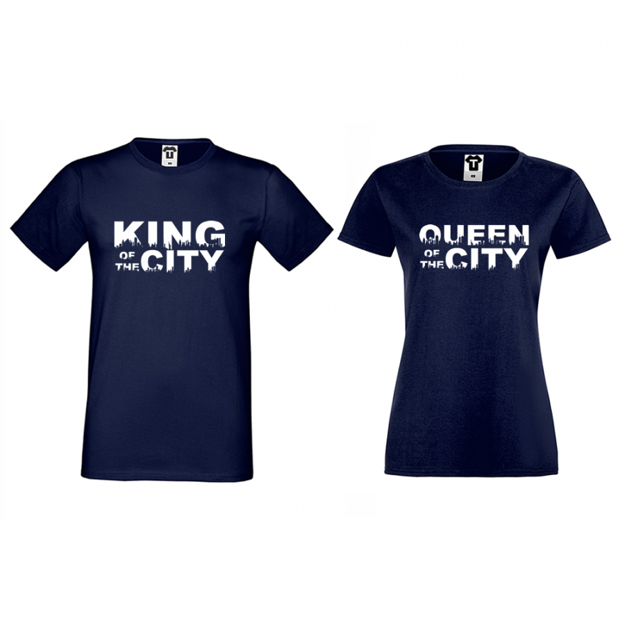 Σκούρο μπλε μπλουζάκια για ζευγάρια King Queen of the city