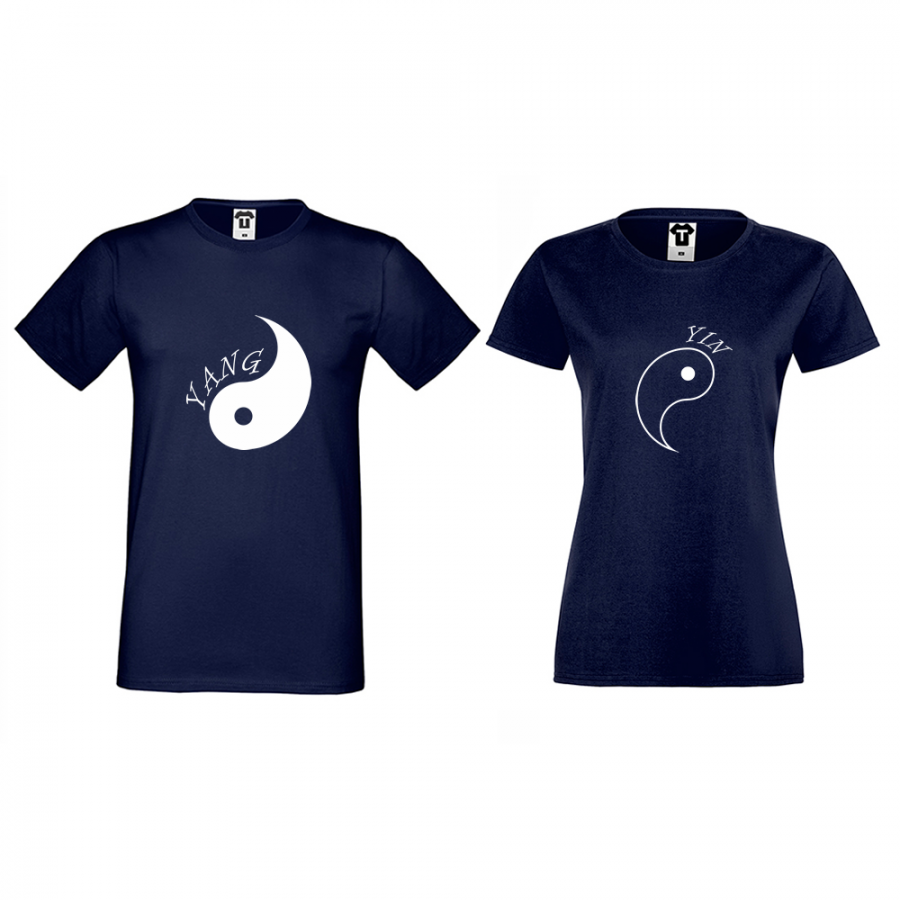 Σκούρο μπλε μπλουζάκια για ζευγάρια Yin Yang