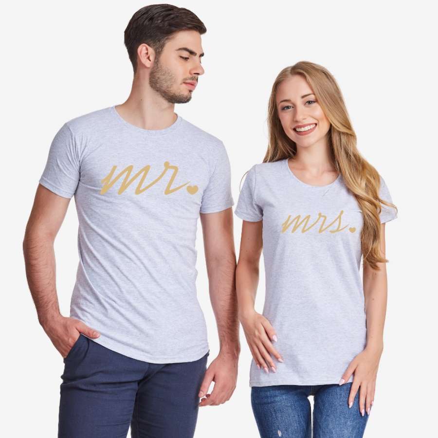 Γκρι μπλουζάκια για ζευγάρια Mr and Mrs Gold