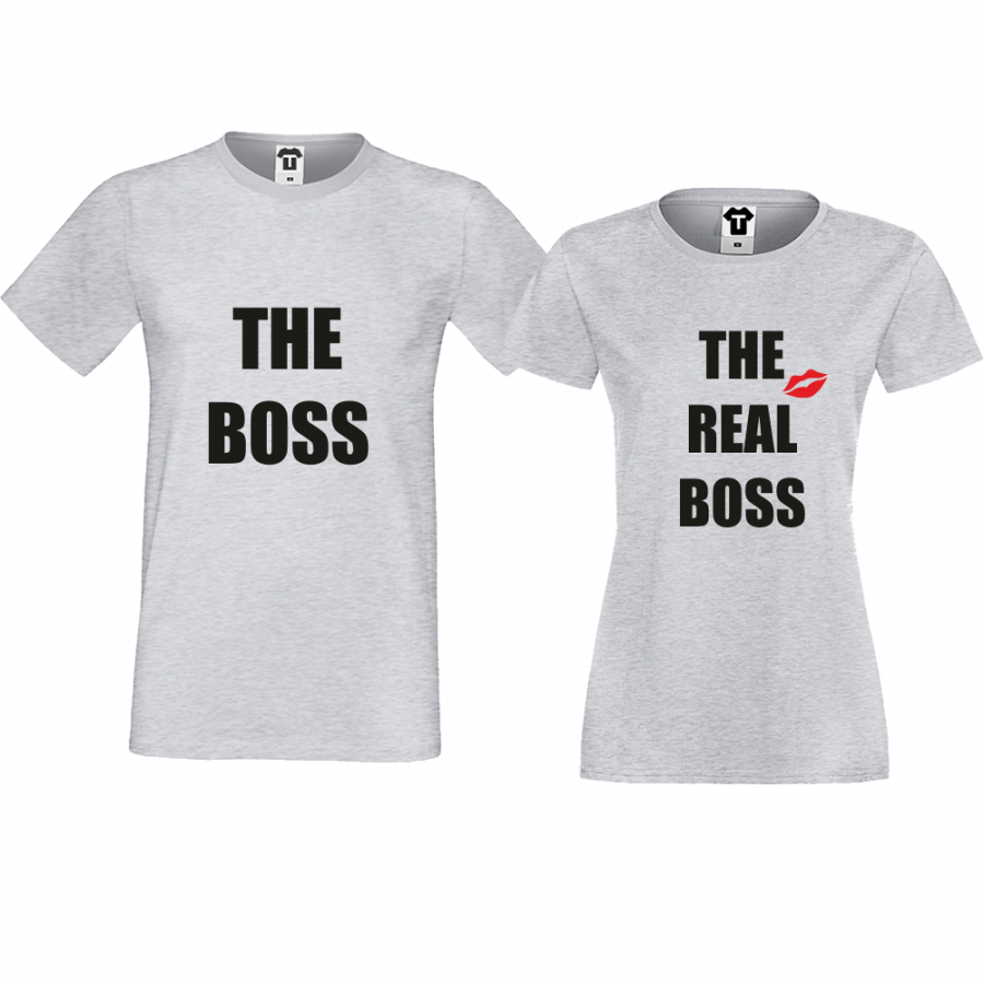 Γκρι μπλουζάκια για ζευγάρια The Boss The Real Boss