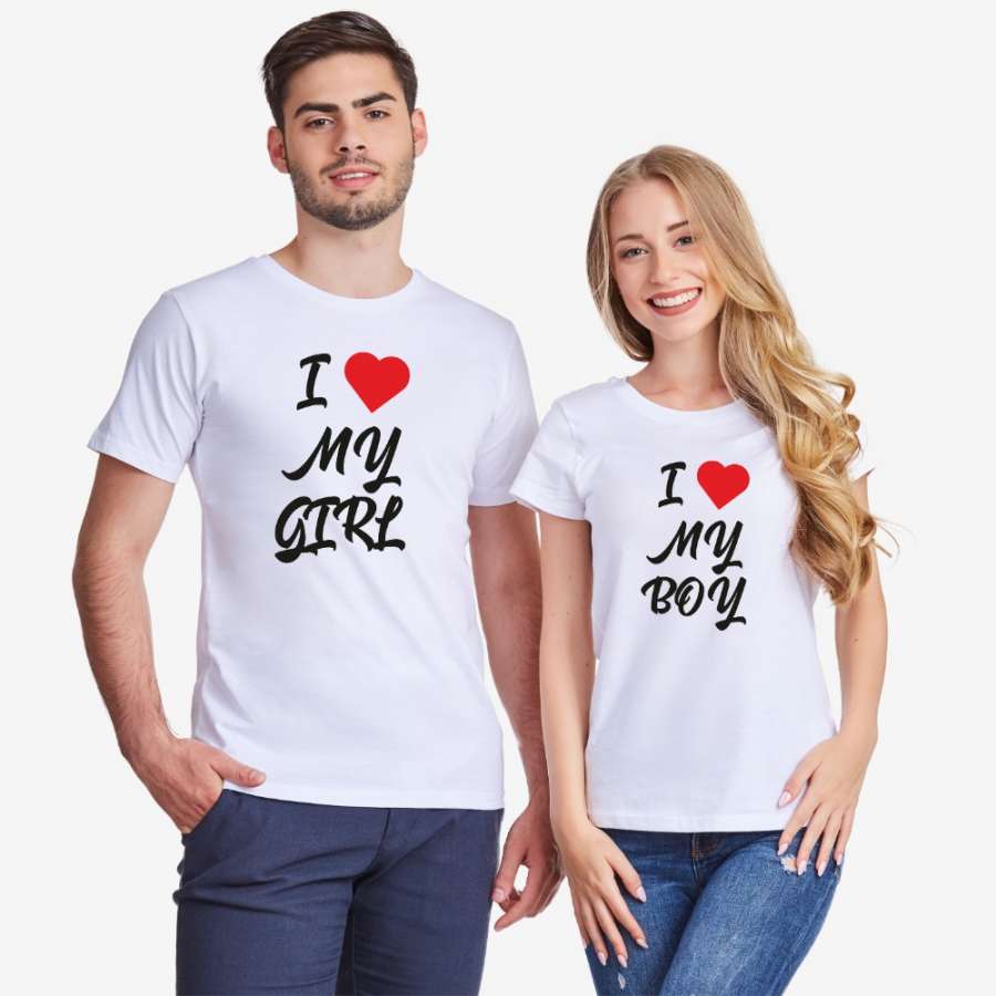 Μπλούζες για ζευγάρια άσπρο χρώμα I Love My Boy 2019