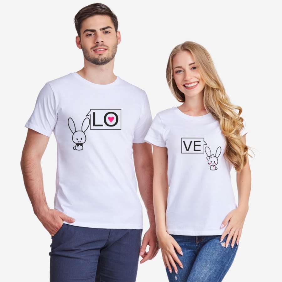 Μπλούζες για ζευγάρια άσπρο χρώμα LO-VE Bunny
