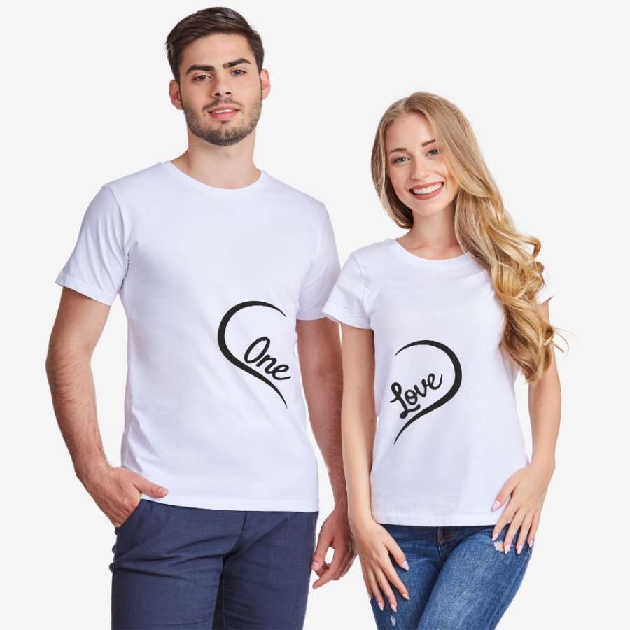 Μπλούζες για ζευγάρια άσπρο χρώμα One Love 