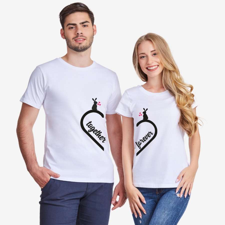 Μπλούζες για ζευγάρια άσπρο χρώμα Together Forever Bunny