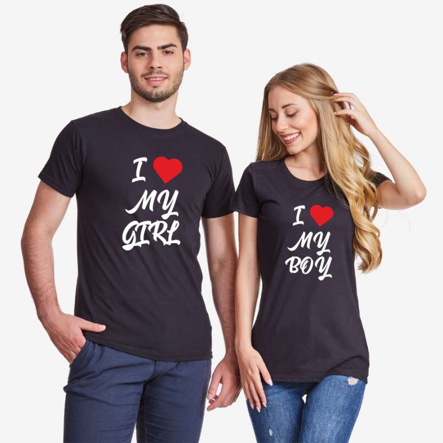 Μπλούζες για ζευγάρια μαύρο χρώμα I Love My Boy 2019