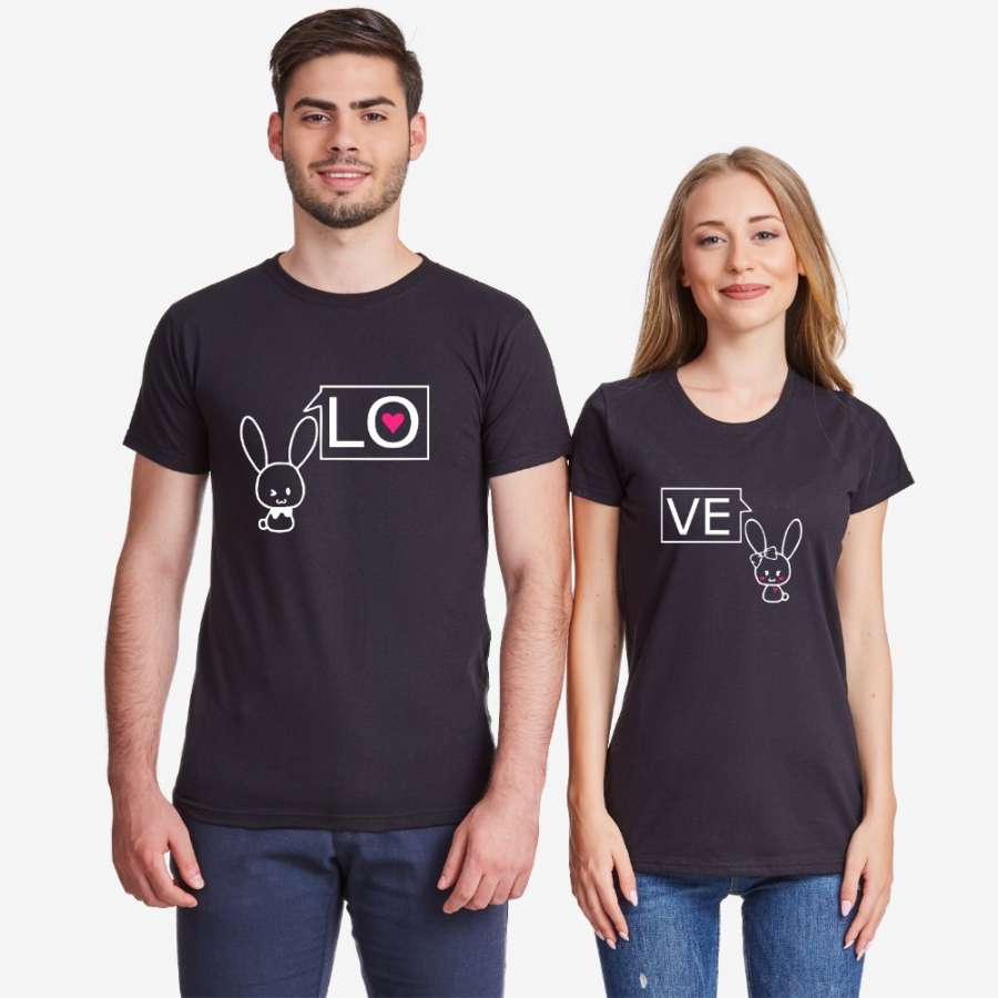 Μπλούζες για ζευγάρια μαύρο χρώμα LO-VE Bunny