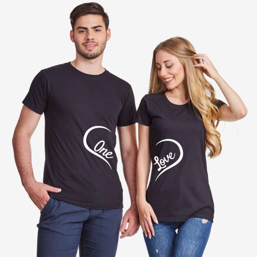 Μπλούζες για ζευγάρια μαύρο χρώμα One Love