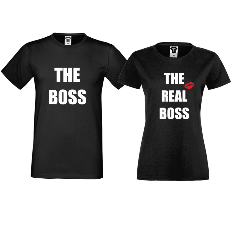 Μπλούζες για ζευγάρια μαύρο χρώμα The Boss The Real Boss