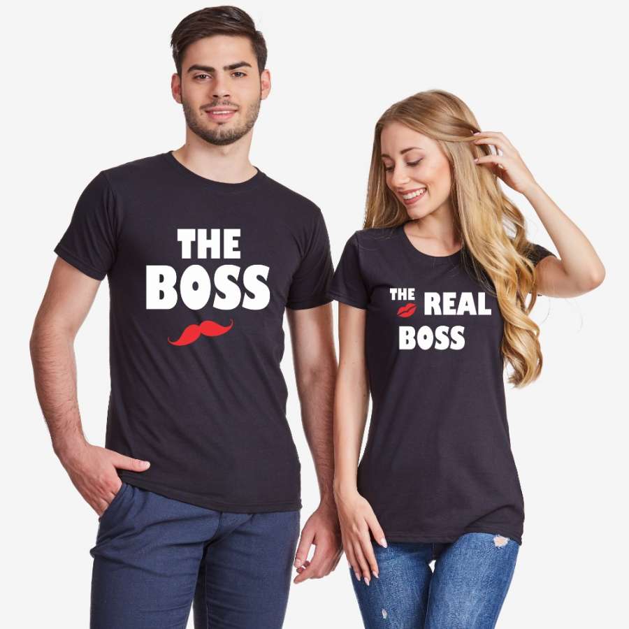 Μπλούζες για ζευγάρια μαύρο χρώμα The Real Boss Kiss