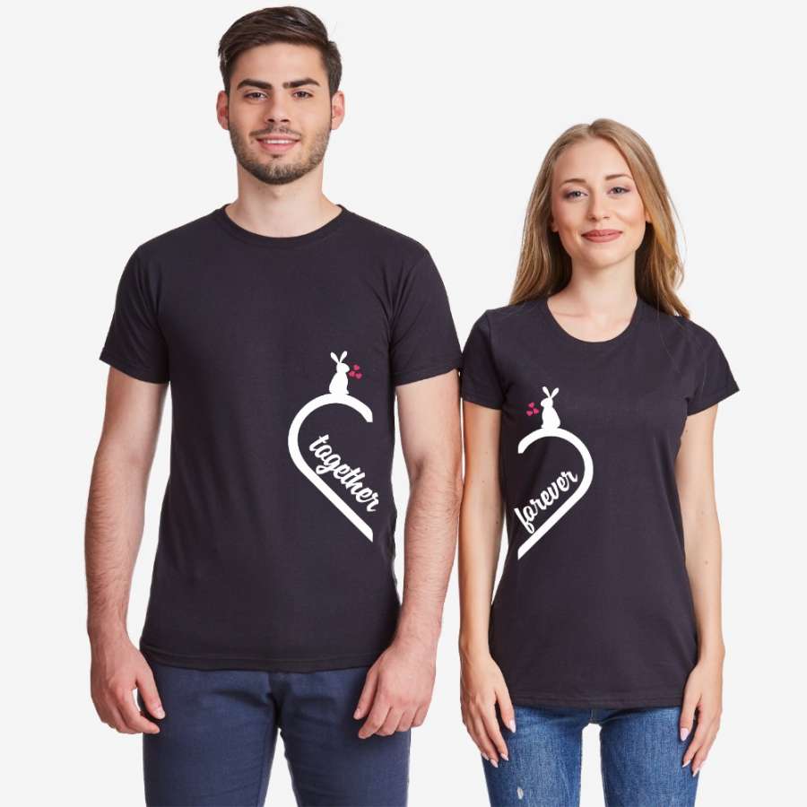 Μπλούζες για ζευγάρια μαύρο χρώμα Together Forever Bunny