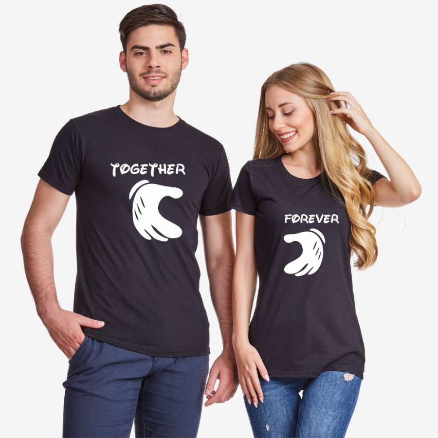 Μπλούζες για ζευγάρια μαύρο χρώμα Together Forever Hands