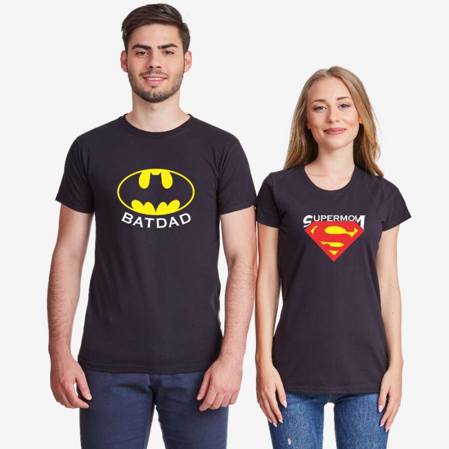 Μπλούζες για ζευγάρια σε άσπρο ή μαύρο χρώμα Heroes Mom and Dad 2019