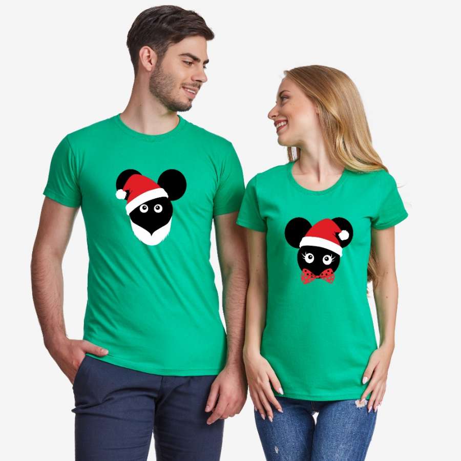 Πράσινα μπλουζάκια για ζευγάρια Christmas Mouse