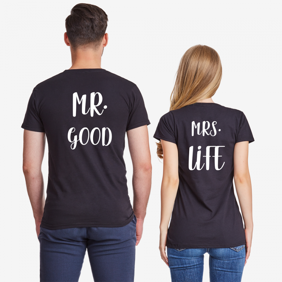 Σετ μπλούζες για ζευγάρια μαύρο χρώμα  Mr Mrs Good Life