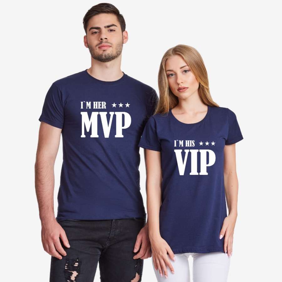 Σκούρο μπλε μπλουζάκια για ζευγάρια Her MVP and His VIP