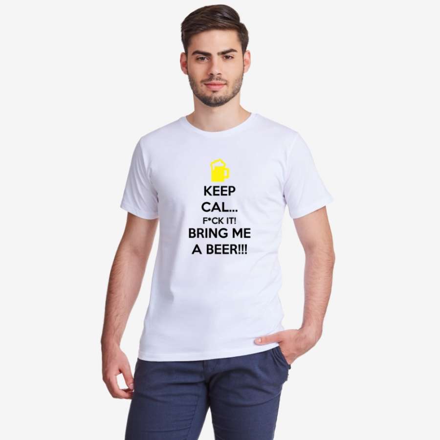 Ανδρική μπλούζα άσπρο χρώμα Keep Calm and bring me a Beer