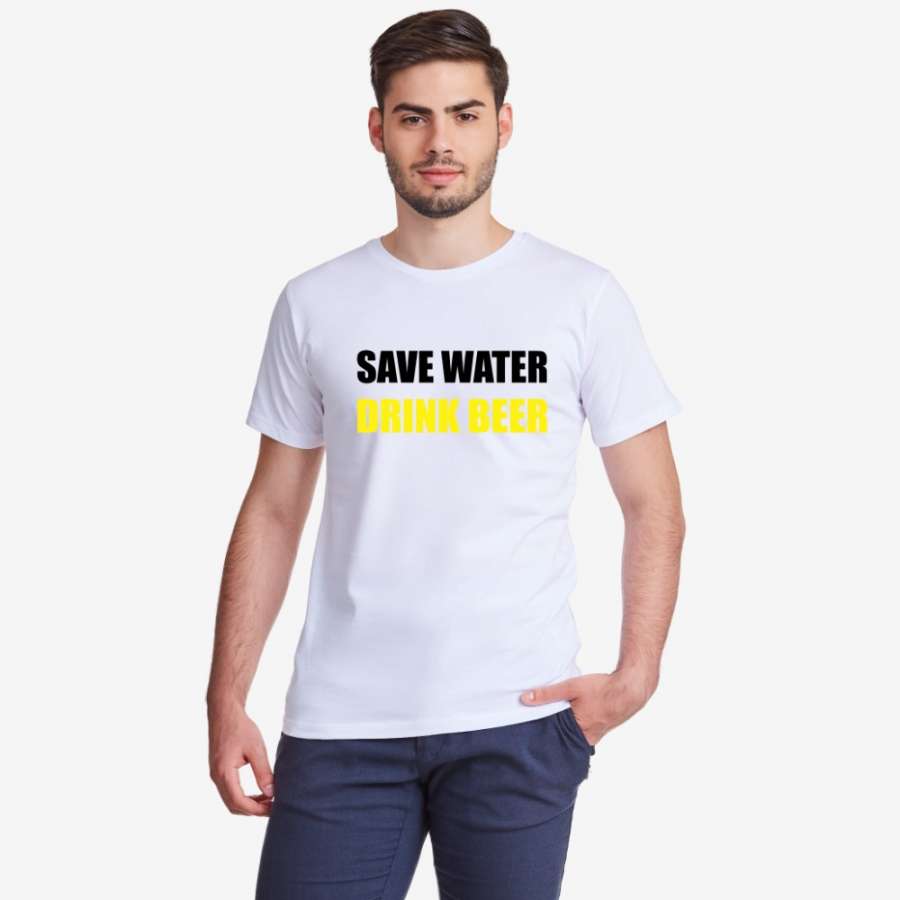 Ανδρική μπλούζα άσπρο χρώμα Save Water Drink Beer
