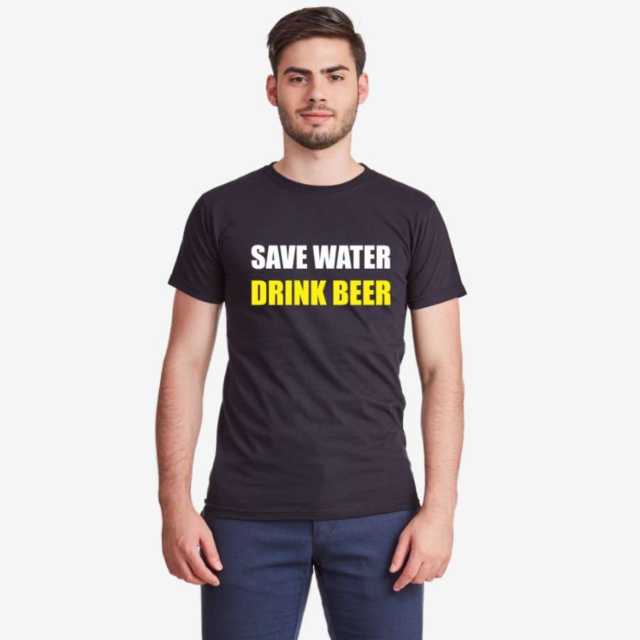 Ανδρική μπλούζα μαύρο χρώμα Save Water Drink Beer