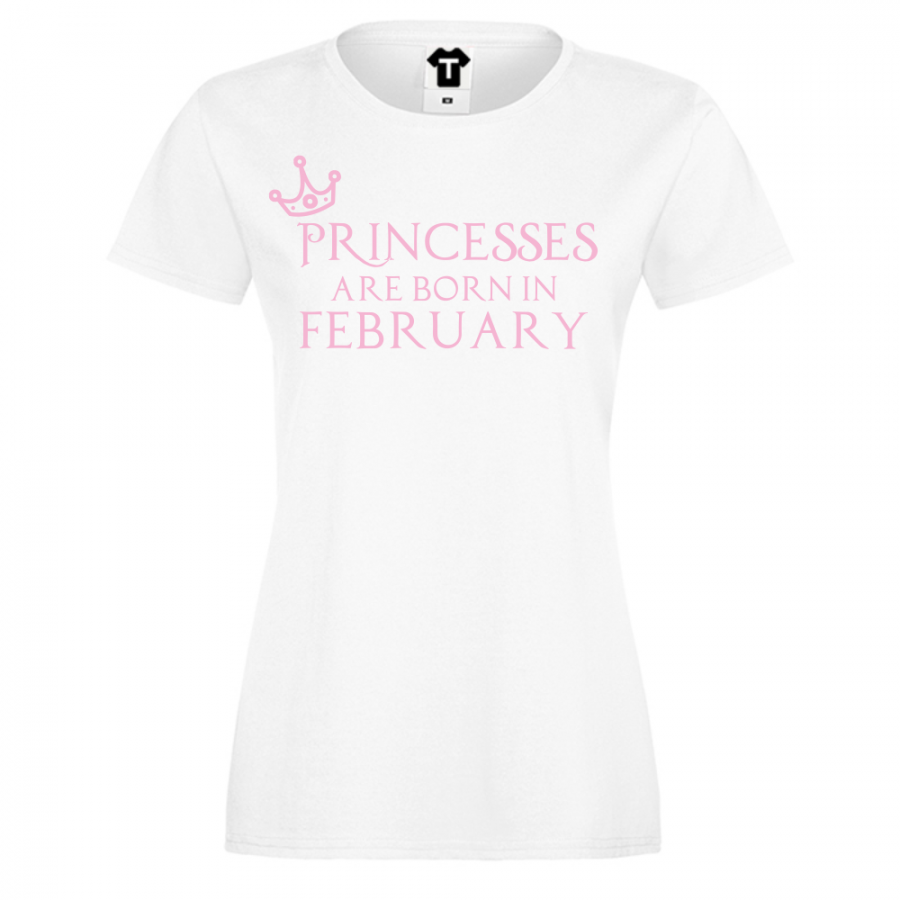 Γυναικεία λευκή μπλούζα Princesses Are Born In February