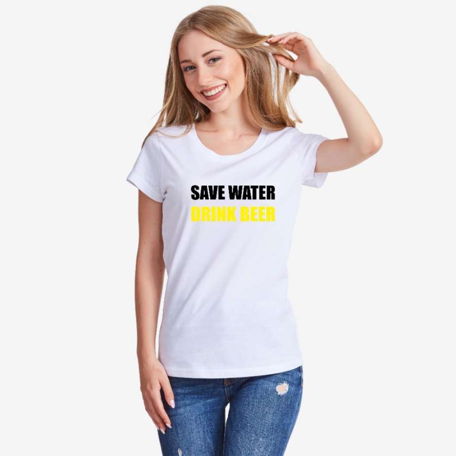 Γυναικεία μπλούζα άσπρο χρώμα Save Water Drink Beer