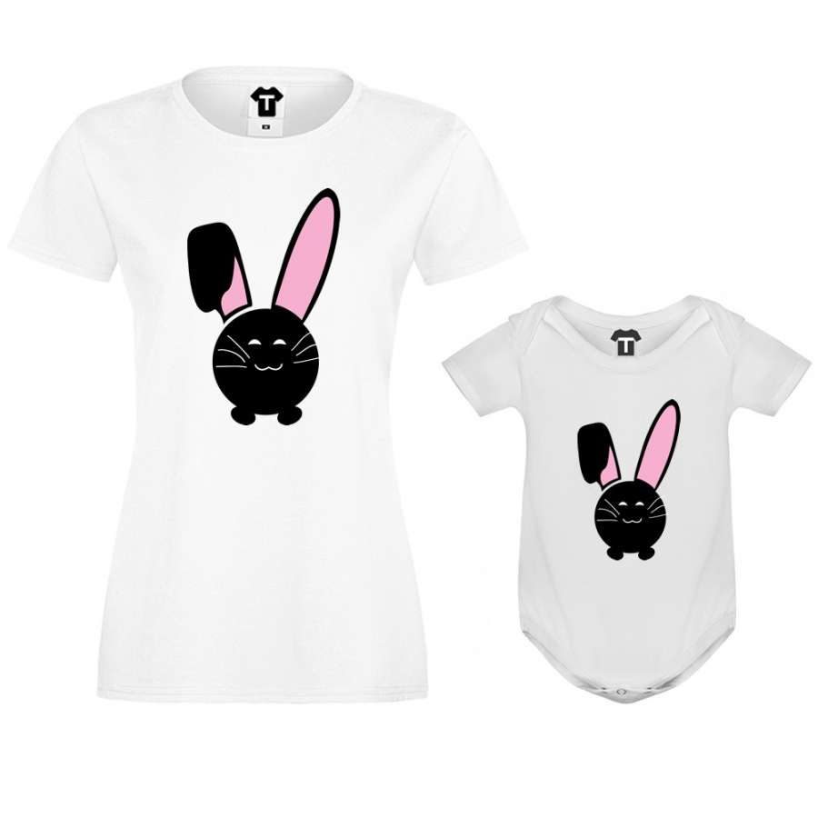 Γυναικεία μπλούζα και βρεφικό κορμάκι Bunny Smile Γυναικεία μπλούζα και βρεφικό κορμάκι Bunny Smile