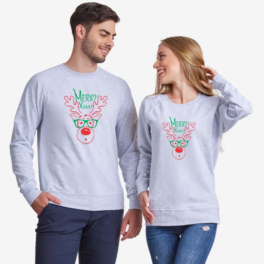 Γκρι ή σκούρο μπλε μπλούζες για ζευγάρια Merry Christmas Couple
