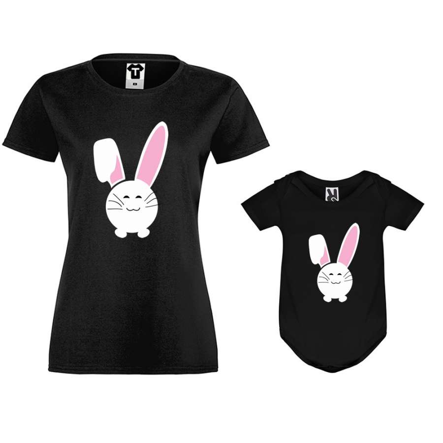 Γυναικεία μπλούζα  και βρεφικό κορμάκι Bunny Smile