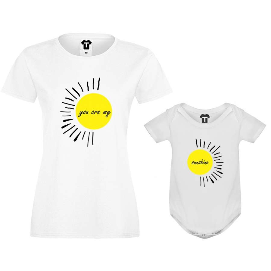 Γυναικεία μπλούζα  και βρεφικό κορμάκι  You are my sunshine