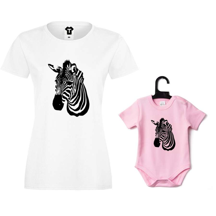 Γυναικεία μπλούζα και βρεφικό κορμάκι Zebra