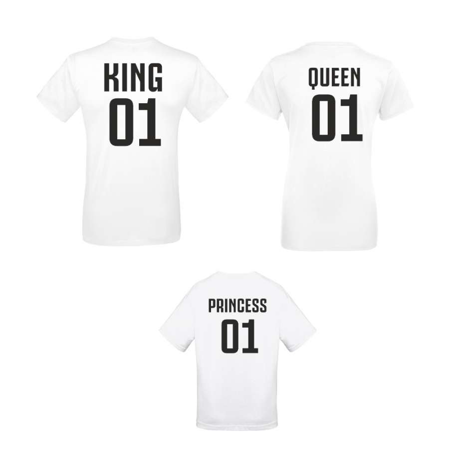 Οικογενειακό σετ μπλούζες σε άσπρο χρώμα King 01, Queen 01 και Princess 01