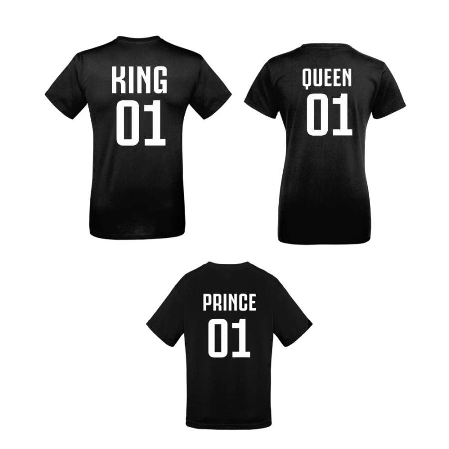 Οικογενειακό σετ μπλούζες σε μαύρο χρώμα  King 01, Queen 01 και Prince 01