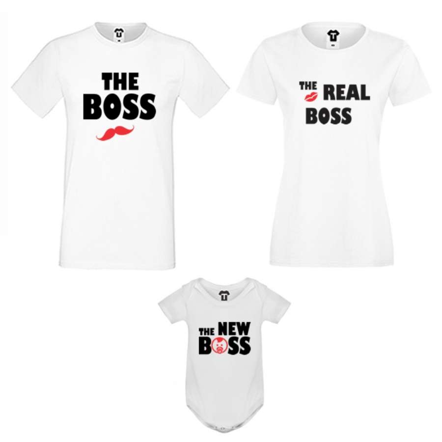 Οικογενειακό σετ σε μαύρο ή άσπρο χρώμα  The Boss, The Real Boss and The New Boss Girl