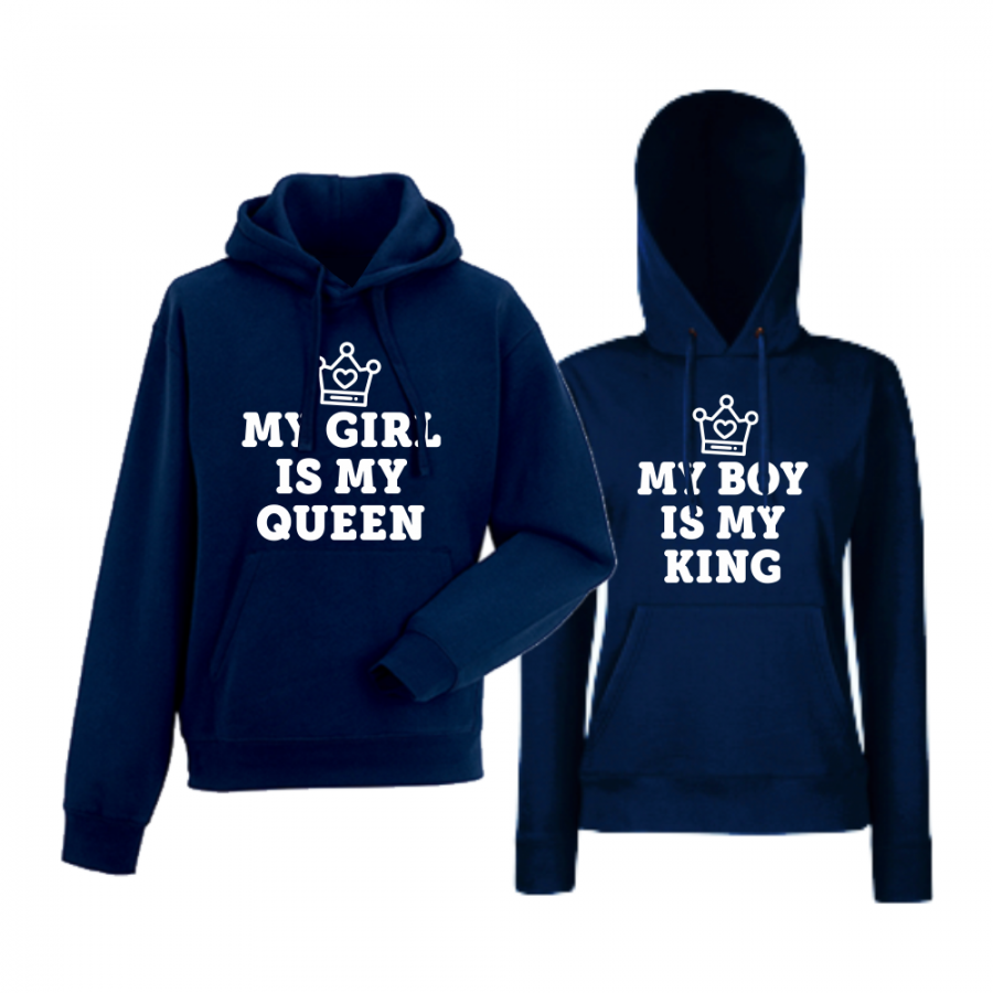 Σκούρο μπλε φούτερ για ζευγάρια  My Girl is my Queen
