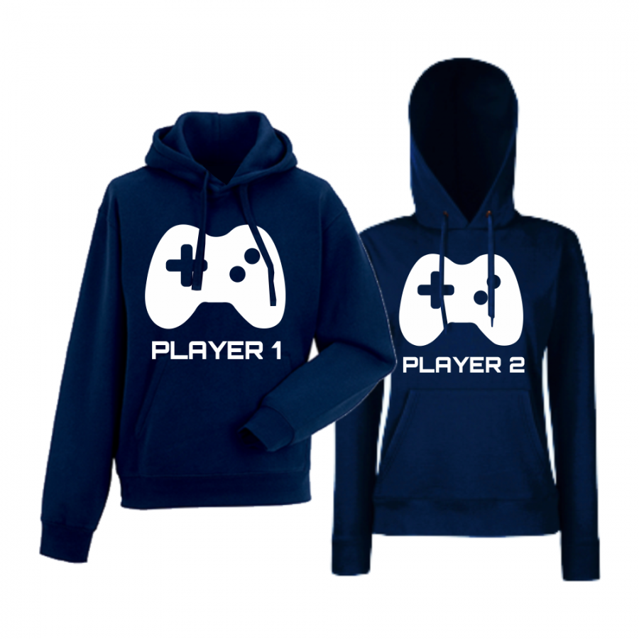 Σκούρο μπλε φούτερ για ζευγάρια  Player 1 - Player 2
