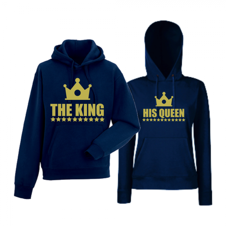 Σκούρο μπλε φούτερ για ζευγάρια  The King - The Queen 