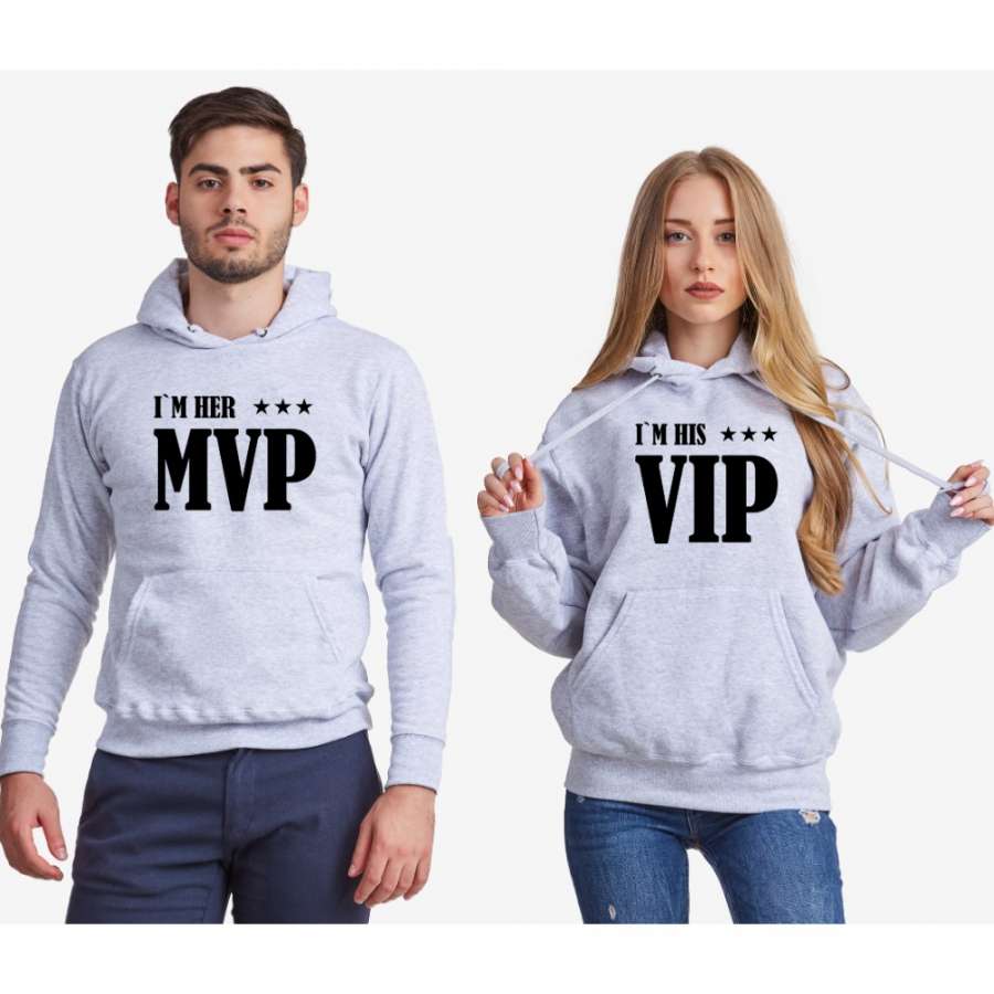 Γκρι φούτερ για ζευγάρια Her MVP and His VIP