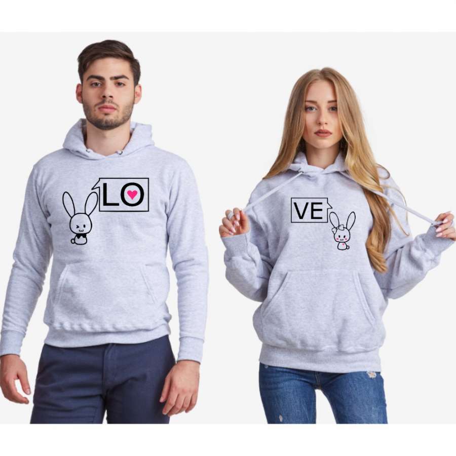 Γκρι φούτερ για ζευγάρια LO-VE Bunny