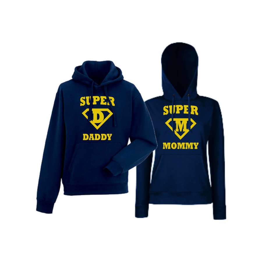 Σκούρο μπλε φούτερ για ζευγάρια SuperDaddy SuperMommy 