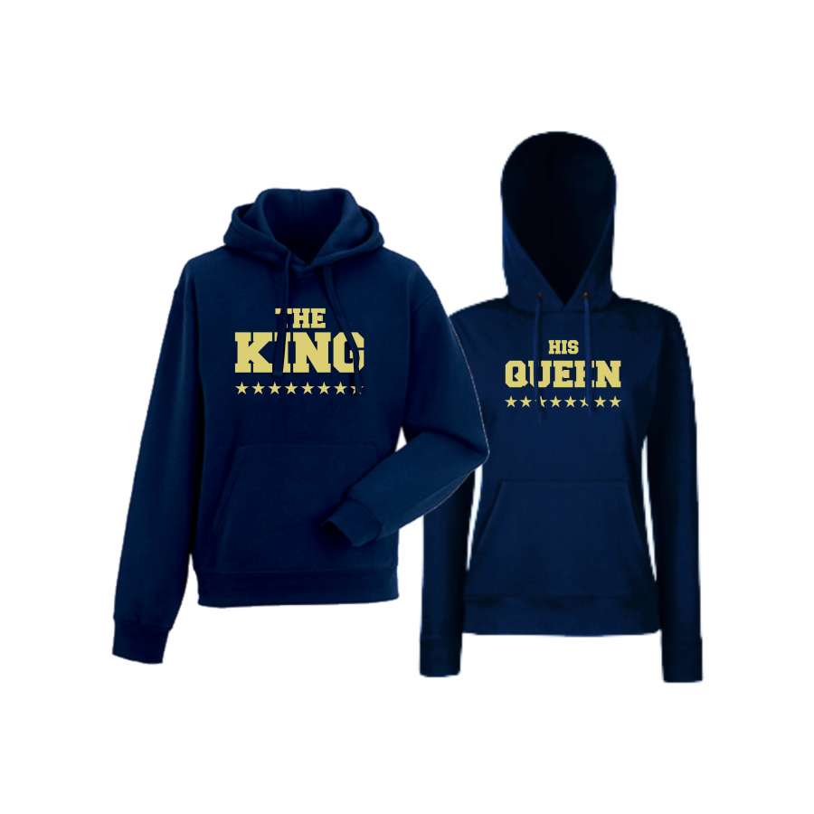 Σκούρο μπλε φούτερ για ζευγάρια The King His Queen