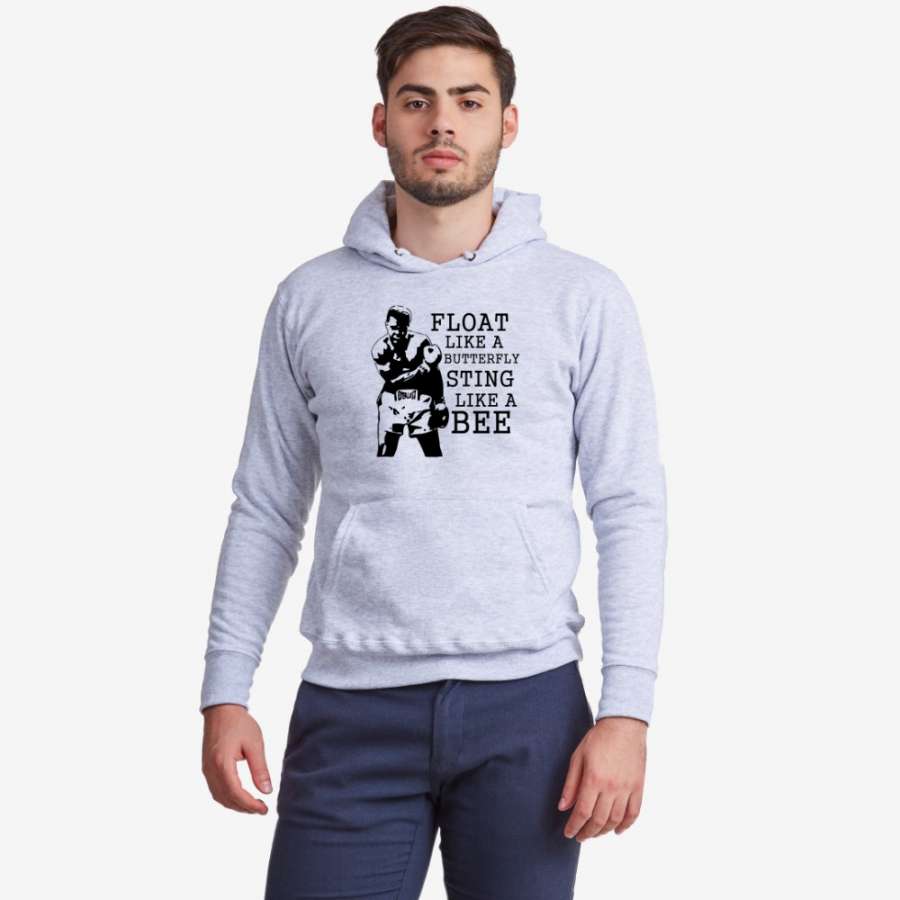 Ανδρική μπλούζα γκρι χρώμα Float like a butterfly Sting like a bee - Muhammad Ali