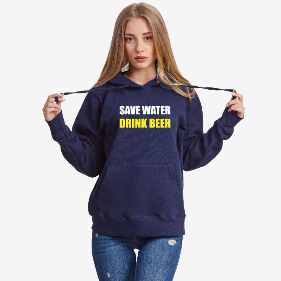 Γυναικείο φούτερ σκούρο μπλε χρώμα Save Water Drink Beer