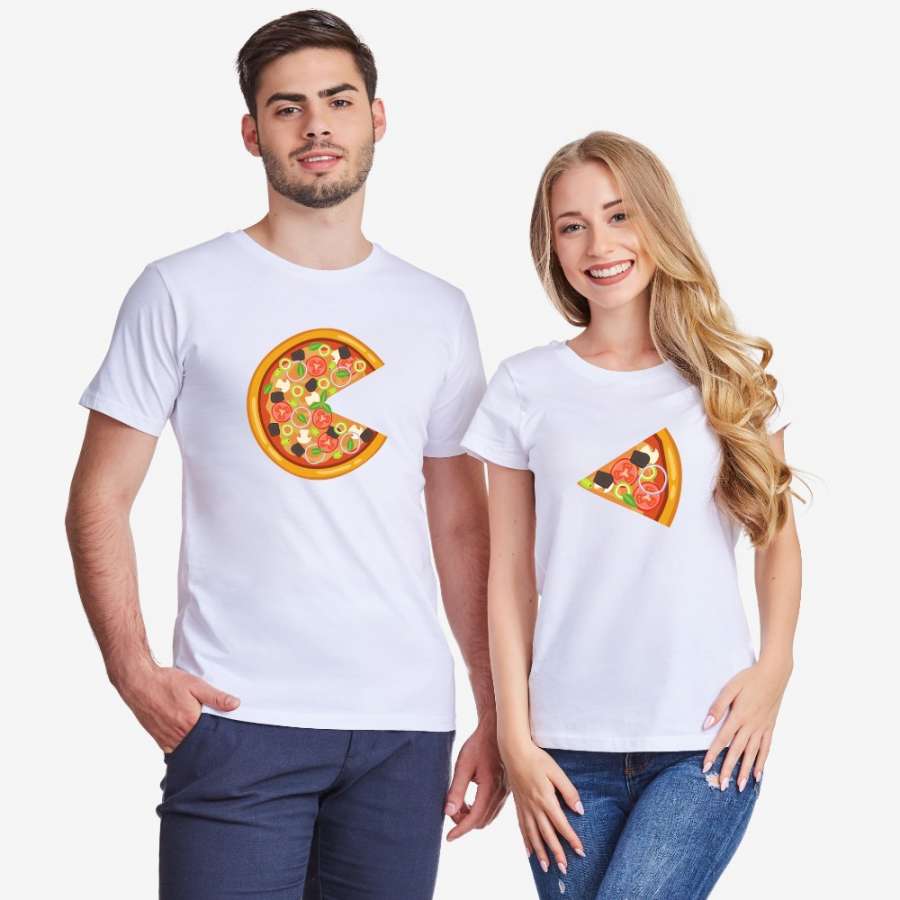 Σετ άσπρες μπλούζες για ερωτευμένους Pizza Slices