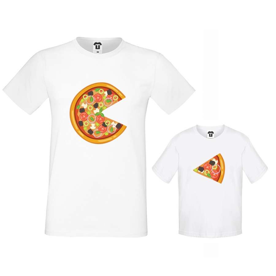 Σετ άσπρες μπλούζες για μπαμπά και παιδί  Pizza Slices